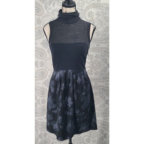 Theory Women's sleeveless turtleneck floral dress sheer black Size 0 Office Goth - Picture 1 of 10